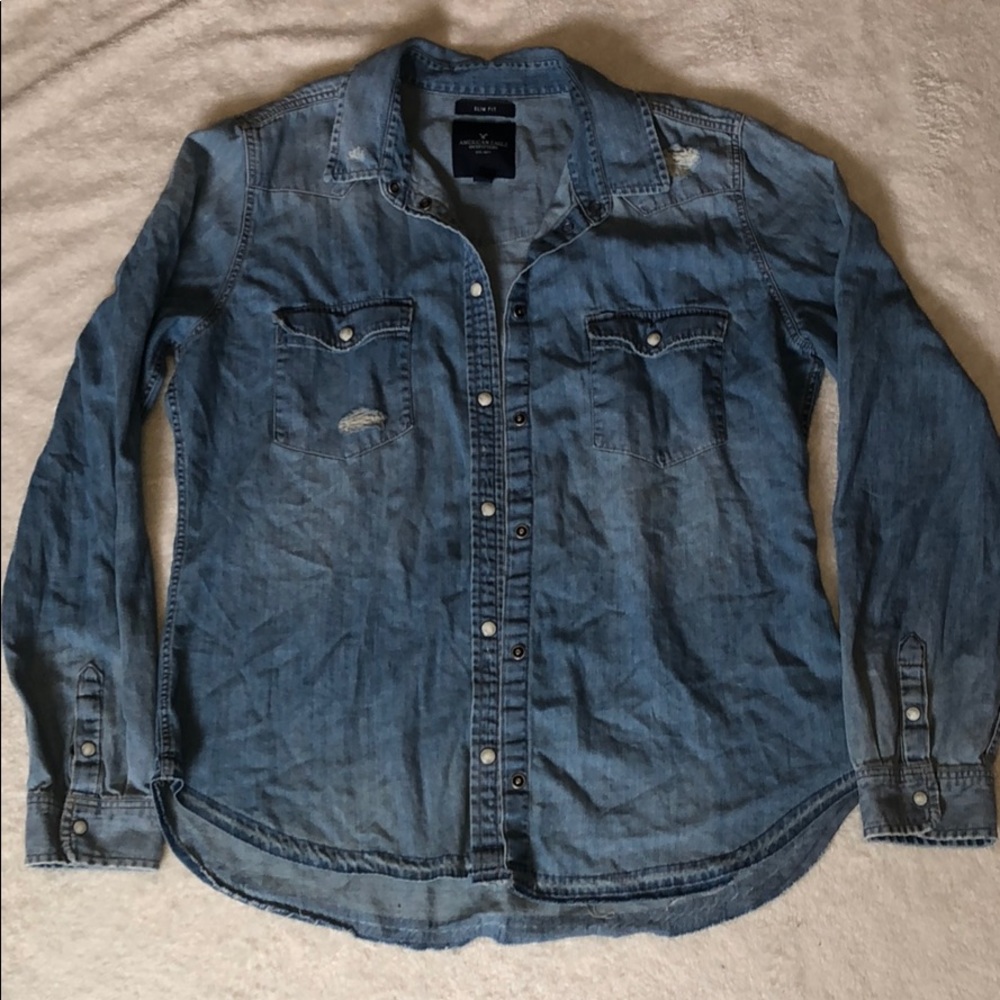 Denim AEO button down top